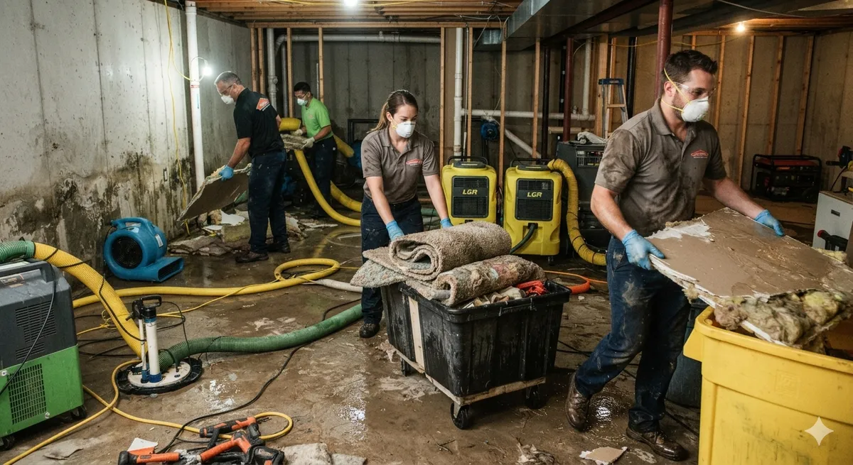 water damage restoration guide specialists at work